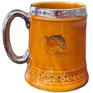 Vintage Lord Nelson Pottery Tankard Mug Beer Stein Brown Fish Tree Hunter Rustic